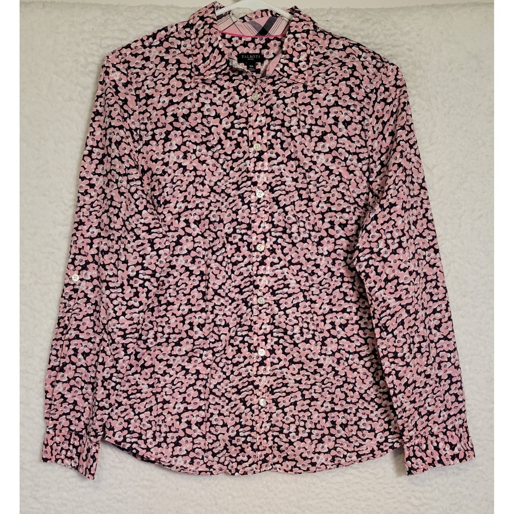 Talbots Womens Blouse Size 10P Petite Long Sleeve Button-Up Top Floral 1547